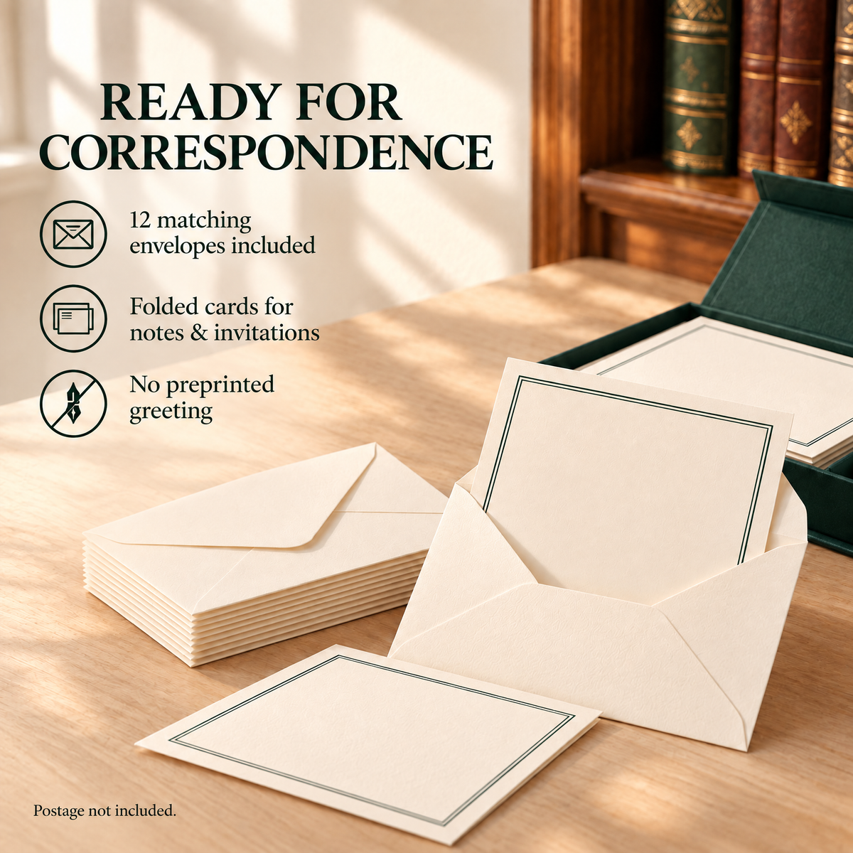 VORQYNA™ Note Card Library — Boxed Blank Thank-You Cards, 12 Cards with Envelopes