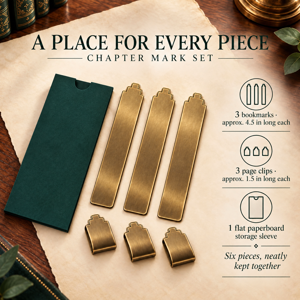 VORQYNA™ Chapter Mark Set — Metal Page Clips and Slim Bookmarks, 6-Piece Set