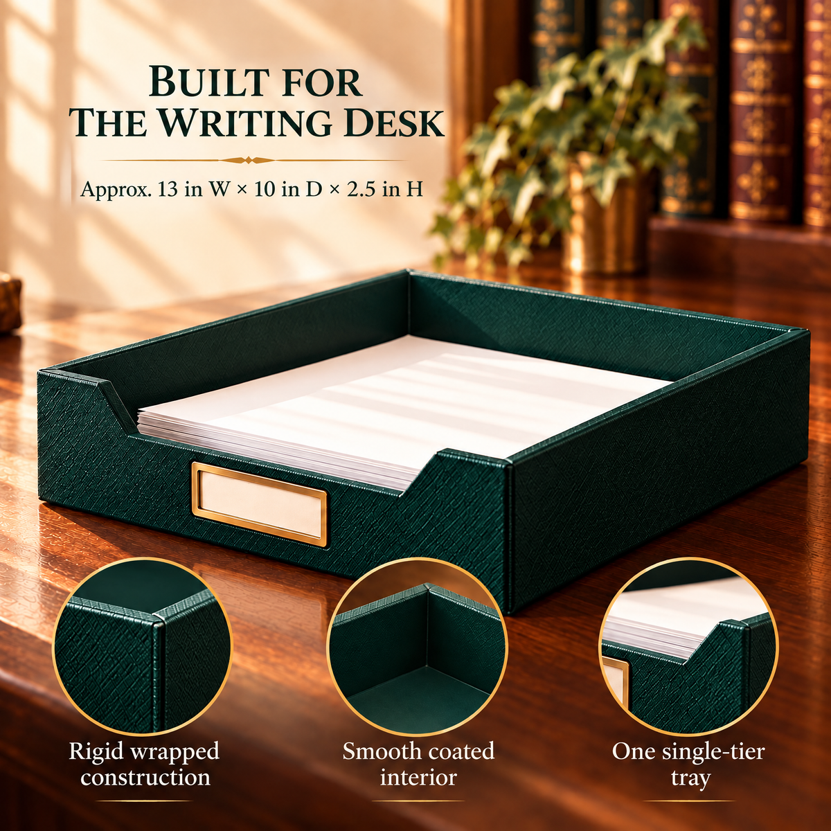 VORQYNA™ Library Letter Tray — Desktop Paper Organizer for U.S. Letter Documents