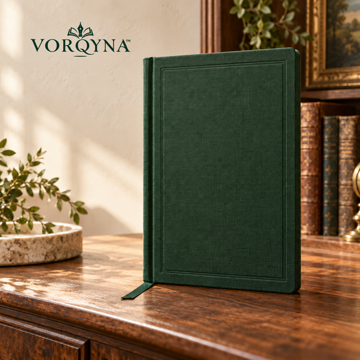 VORQYNA™ Bookroom Hardcover Journal — Lined Writing Notebook, 192 Pages, Ribbon Bookmark