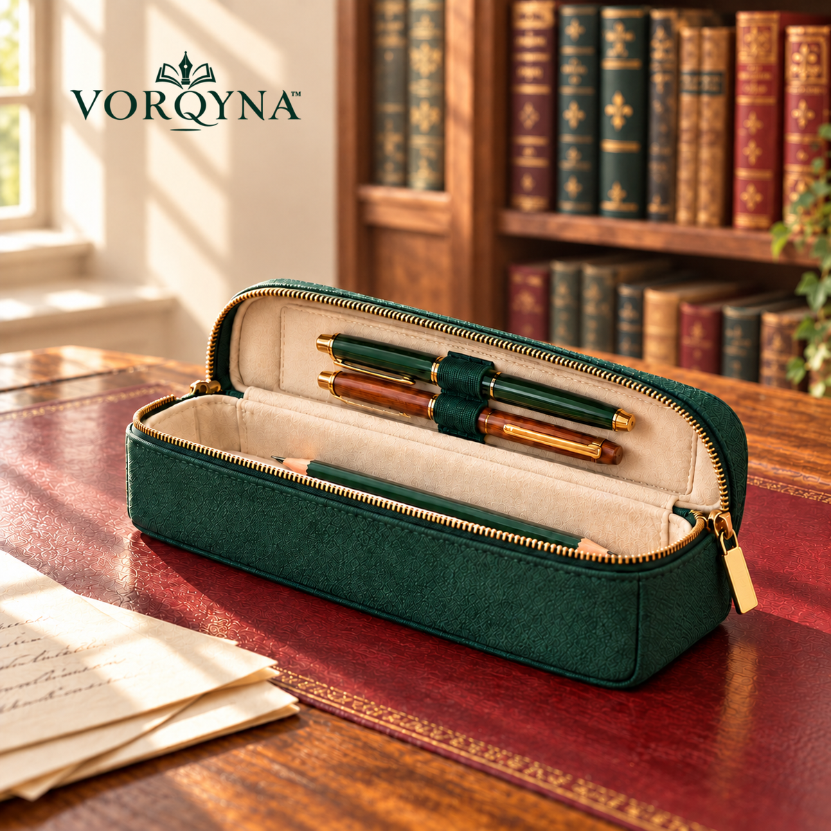 VORQYNA™ Archive Zipper Pen Case — Structured Pencil Pouch for Writing Tools