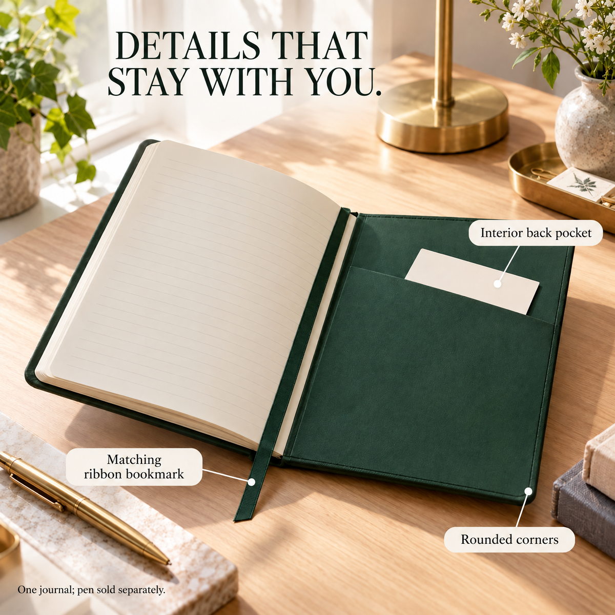 VORQYNA™ Bookroom Hardcover Journal — Lined Writing Notebook, 192 Pages, Ribbon Bookmark