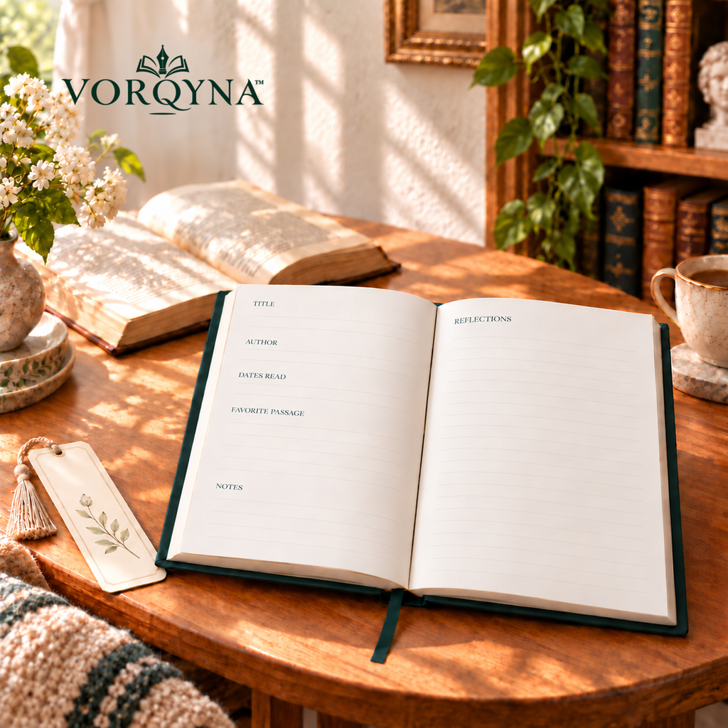 VORQYNA™ Reading Notes Notebook — Book Review Journal, Reading Log, 160 Pages