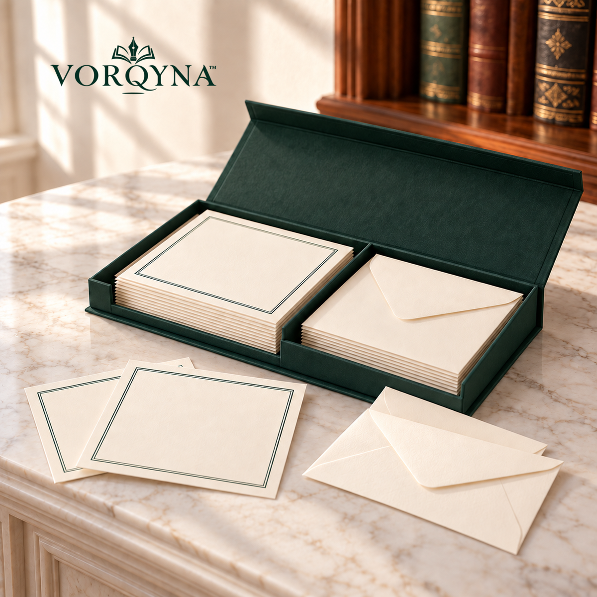 VORQYNA™ Note Card Library — Boxed Blank Thank-You Cards, 12 Cards with Envelopes