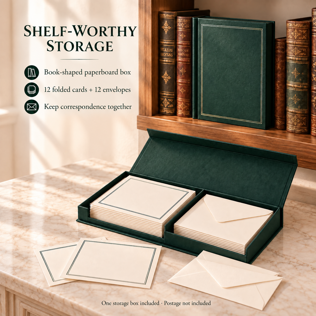 VORQYNA™ Note Card Library — Boxed Blank Thank-You Cards, 12 Cards with Envelopes