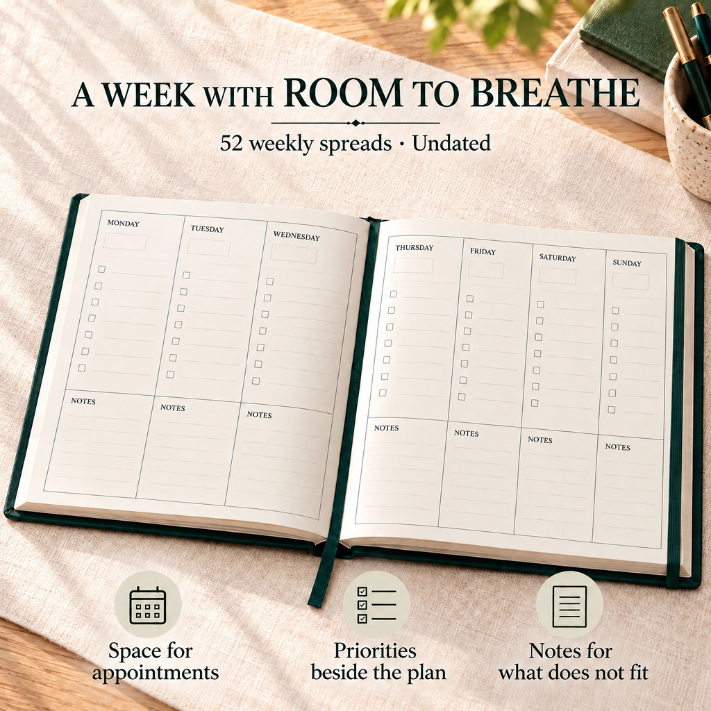 VORQYNA™ Daily Ledger Undated Planner — Weekly Desk Organizer, Hardcover Schedule Book