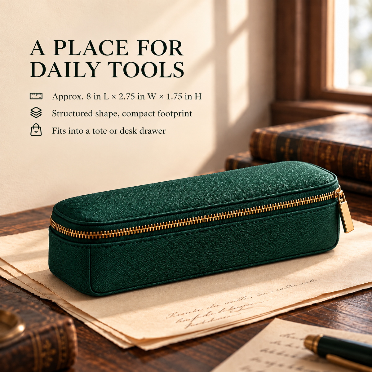 VORQYNA™ Archive Zipper Pen Case — Structured Pencil Pouch for Writing Tools