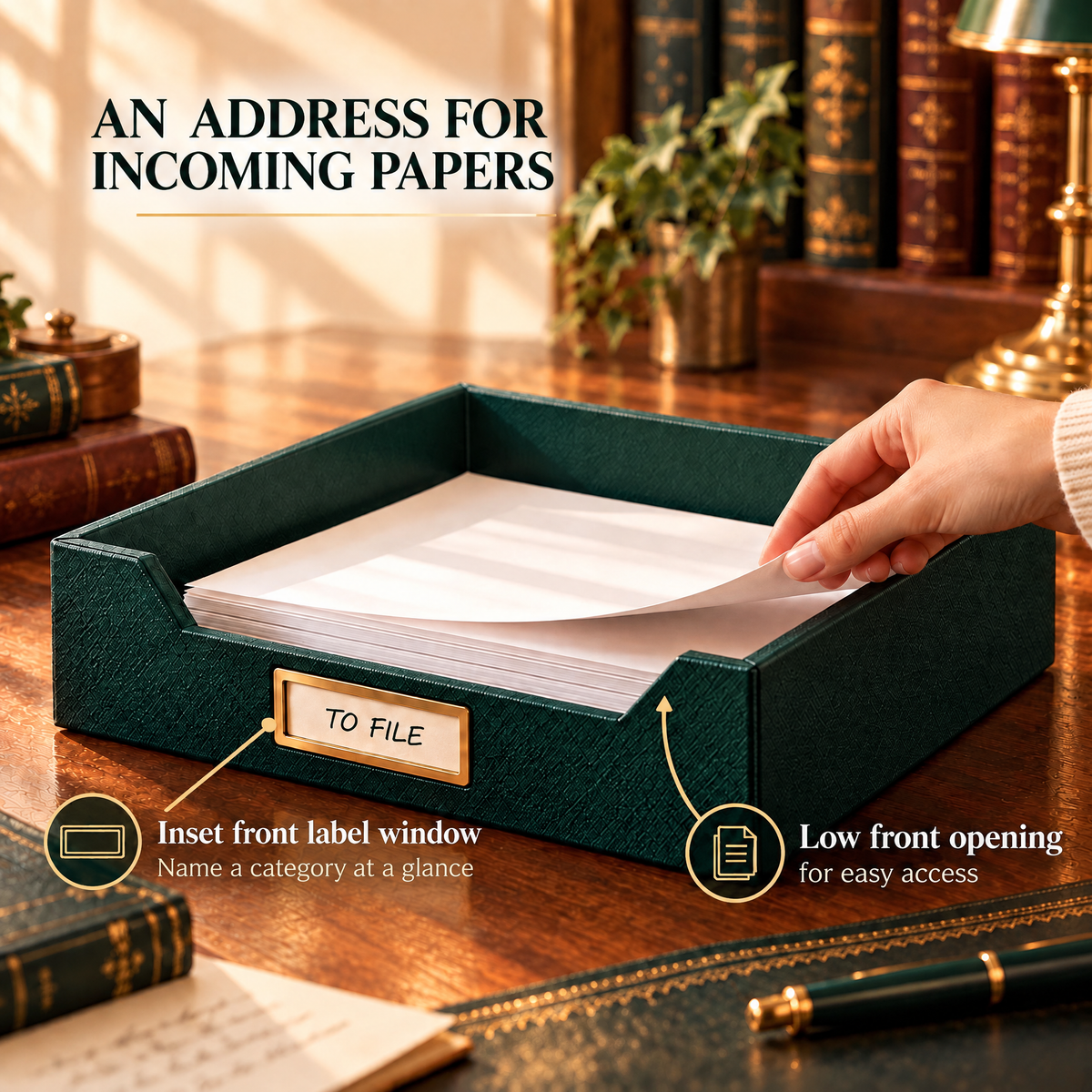VORQYNA™ Library Letter Tray — Desktop Paper Organizer for U.S. Letter Documents