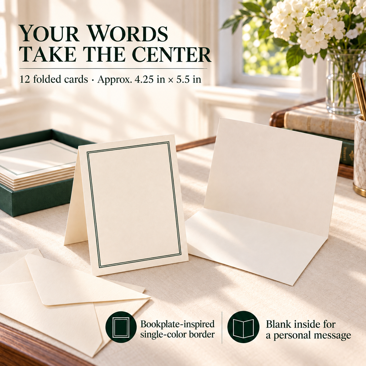 VORQYNA™ Note Card Library — Boxed Blank Thank-You Cards, 12 Cards with Envelopes