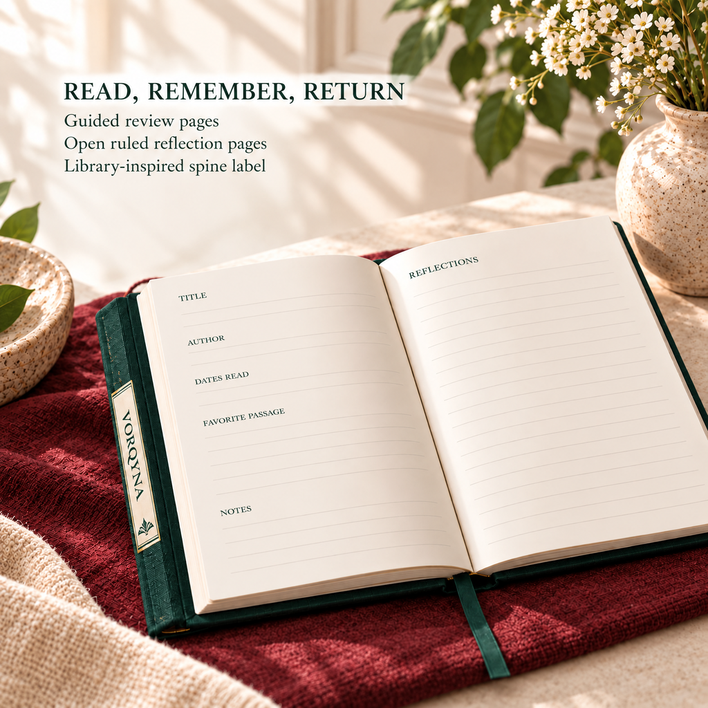 VORQYNA™ Reading Notes Notebook — Book Review Journal, Reading Log, 160 Pages