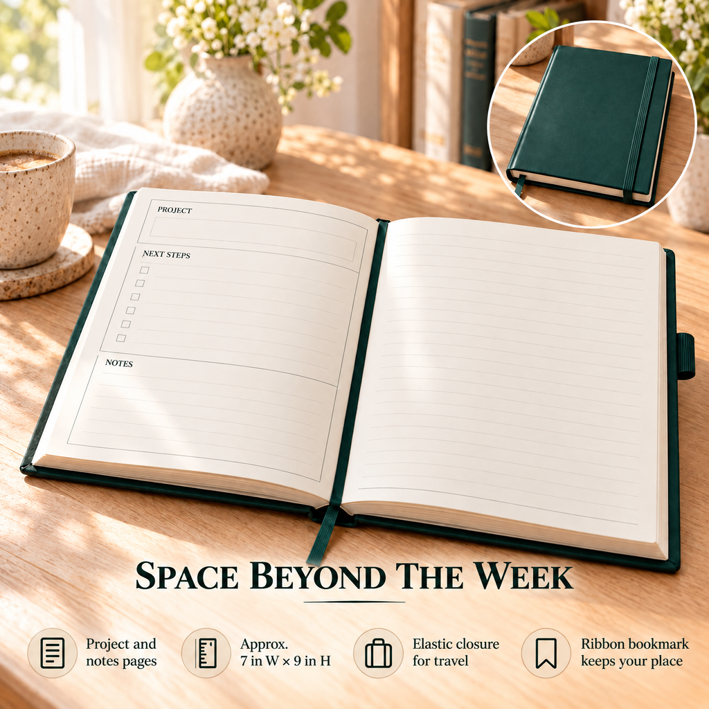 VORQYNA™ Daily Ledger Undated Planner — Weekly Desk Organizer, Hardcover Schedule Book