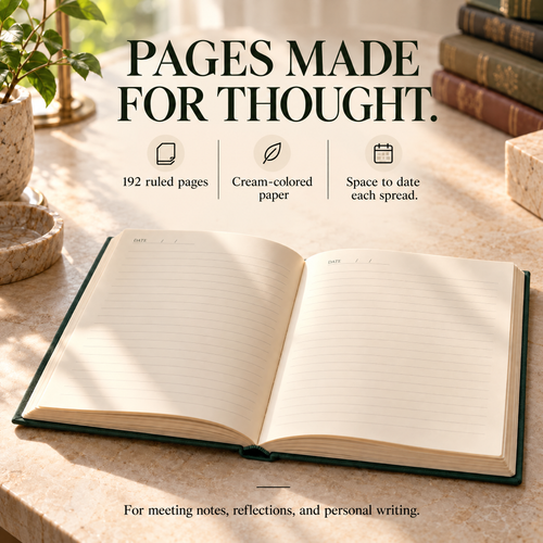 VORQYNA™ Bookroom Hardcover Journal — Lined Writing Notebook, 192 Pages, Ribbon Bookmark