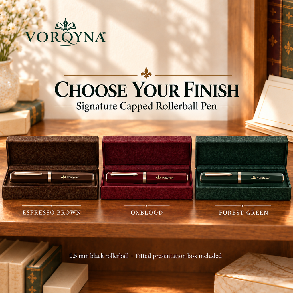 VORQYNA™ Signature Capped Rollerball Pen — Metal Barrel, 0.5 mm Black Ink