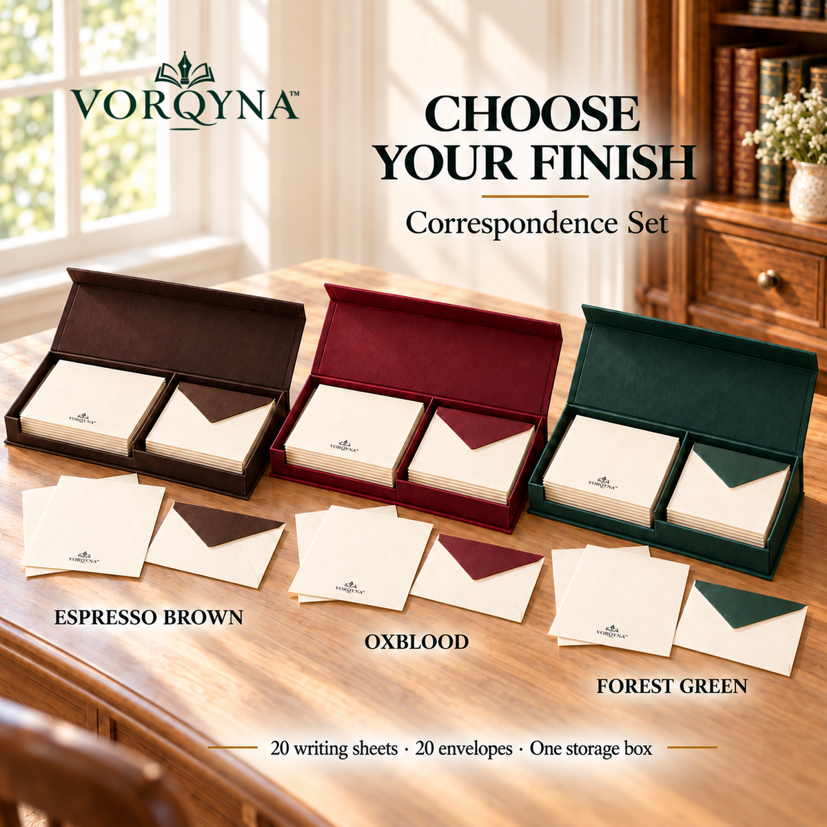 VORQYNA™ Correspondence Set — 20 Writing Sheets and 20 Matching Envelopes