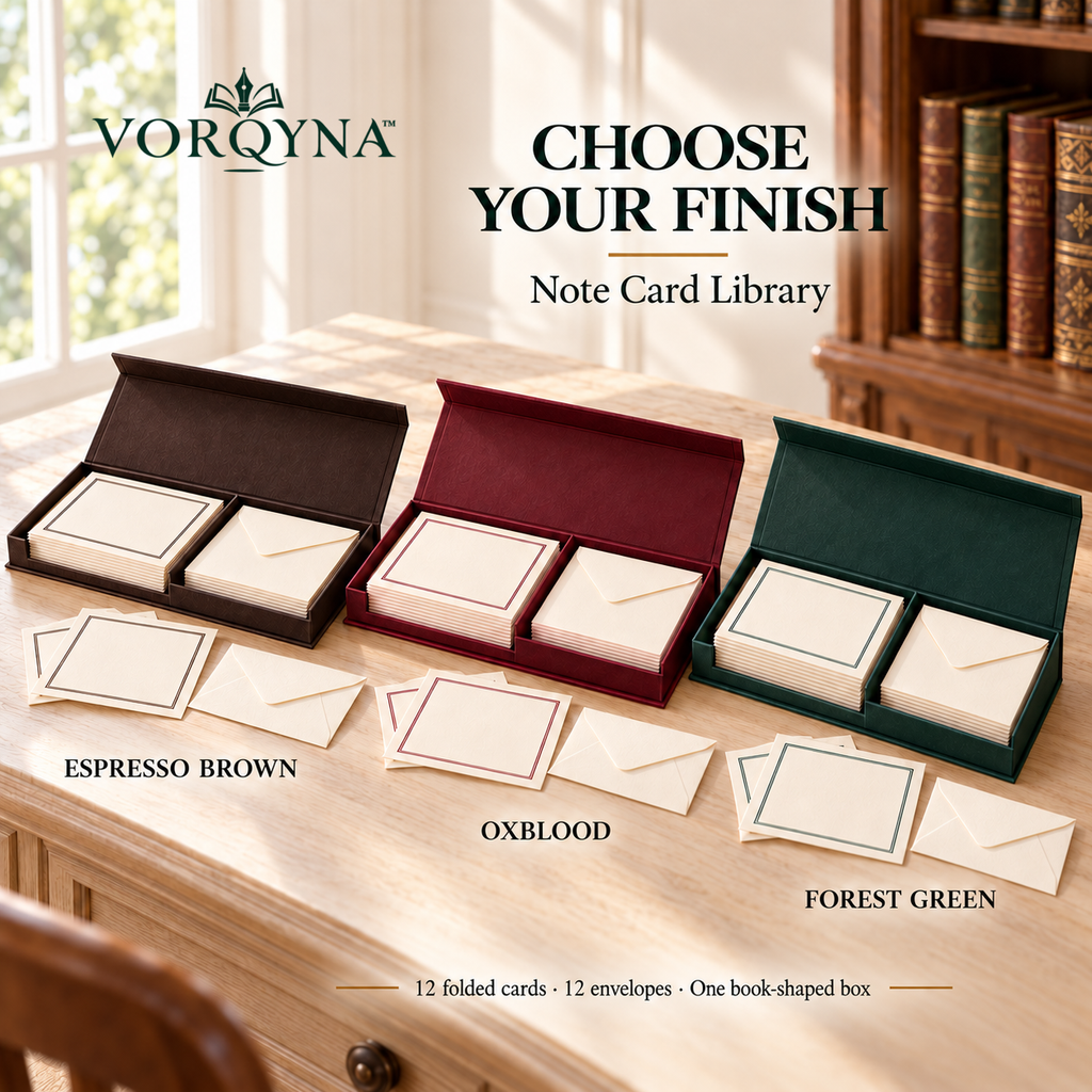 VORQYNA™ Note Card Library — Boxed Blank Thank-You Cards, 12 Cards with Envelopes
