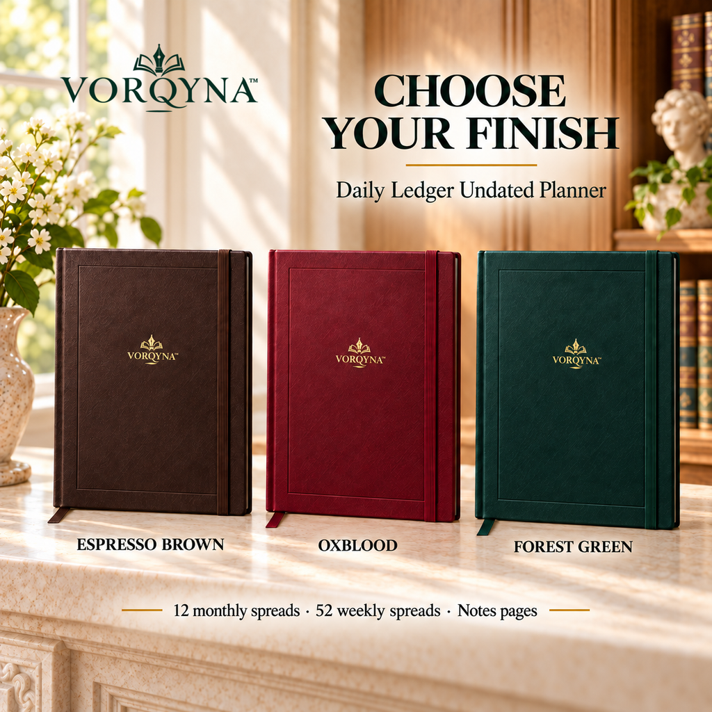 VORQYNA™ Daily Ledger Undated Planner — Weekly Desk Organizer, Hardcover Schedule Book