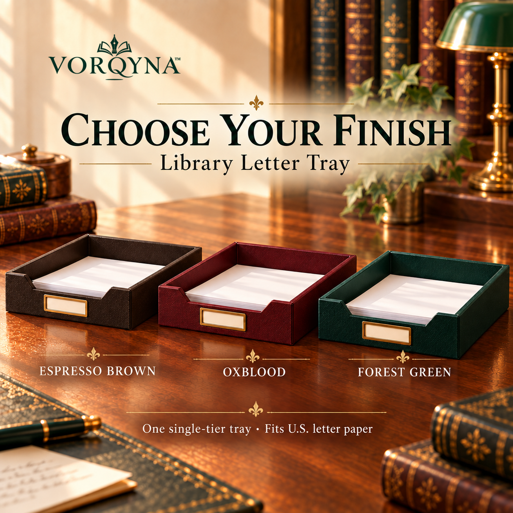 VORQYNA™ Library Letter Tray — Desktop Paper Organizer for U.S. Letter Documents