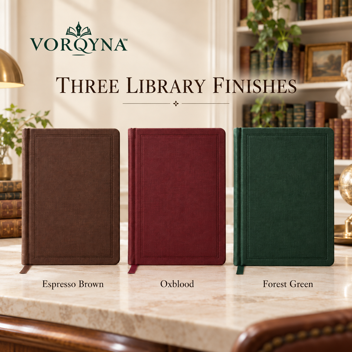 VORQYNA™ Bookroom Hardcover Journal — Lined Writing Notebook, 192 Pages, Ribbon Bookmark