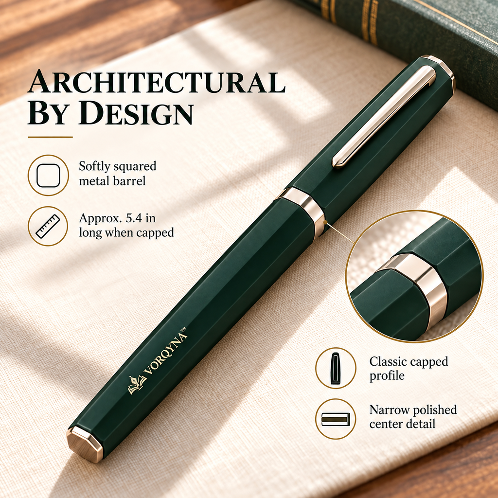 VORQYNA™ Signature Capped Rollerball Pen — Metal Barrel, 0.5 mm Black Ink