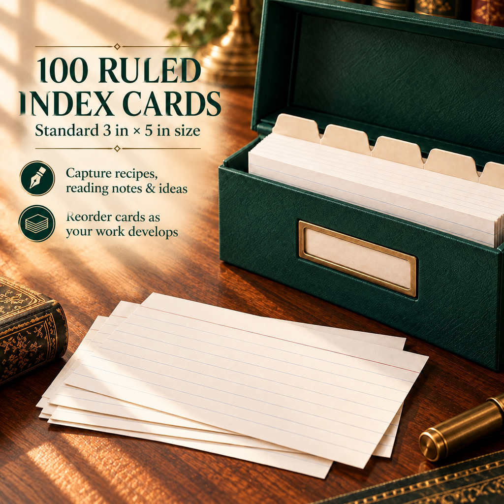 VORQYNA™ Index Card Vault — 3 in × 5 in Note Card Box with 100 Ruled Cards