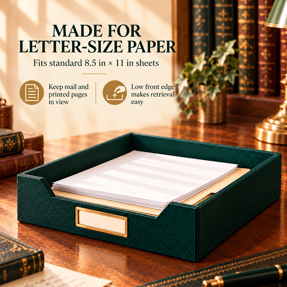 VORQYNA™ Library Letter Tray — Desktop Paper Organizer for U.S. Letter Documents