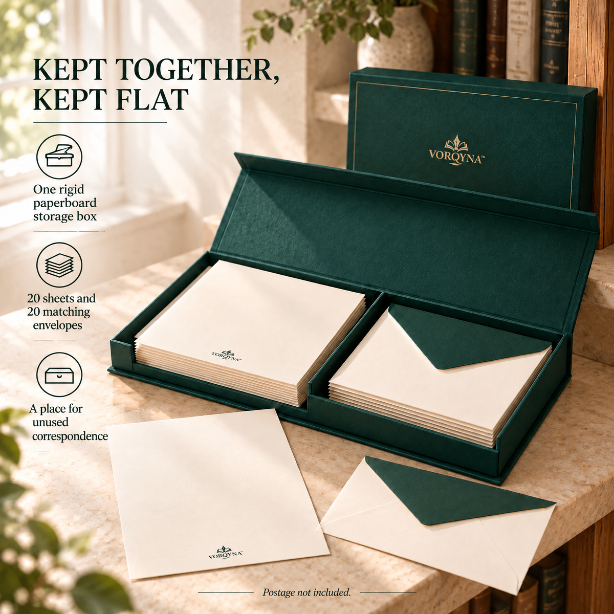 VORQYNA™ Correspondence Set — 20 Writing Sheets and 20 Matching Envelopes