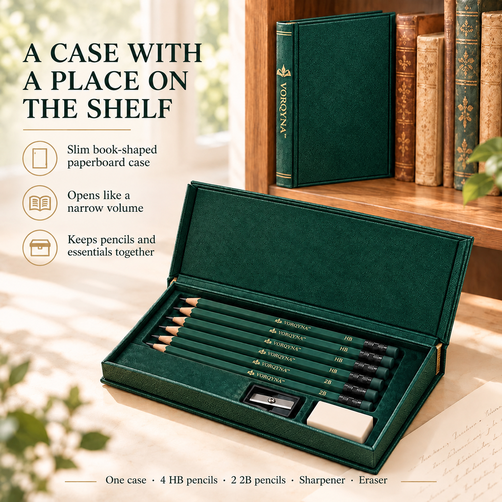 VORQYNA™ Pencil Study Set — 6 Graphite Writing Pencils with Sharpener and Eraser