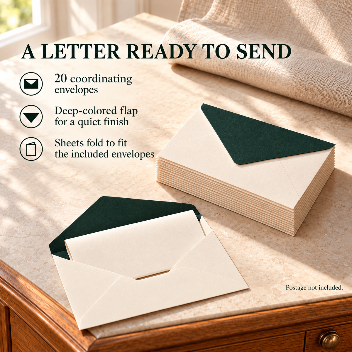 VORQYNA™ Correspondence Set — 20 Writing Sheets and 20 Matching Envelopes