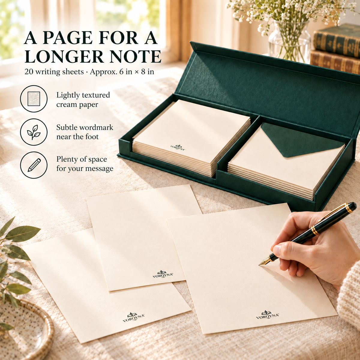 VORQYNA™ Correspondence Set — 20 Writing Sheets and 20 Matching Envelopes