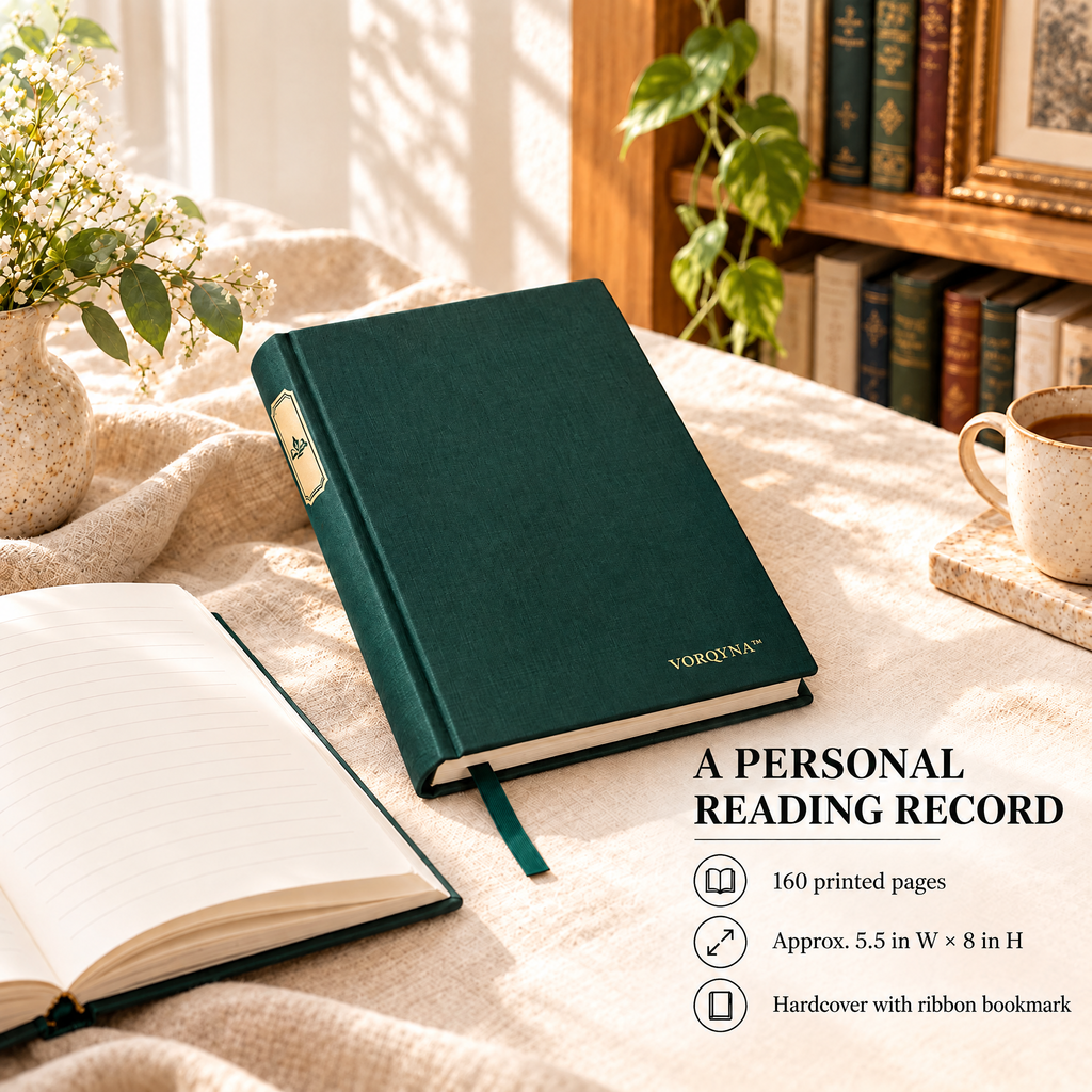 VORQYNA™ Reading Notes Notebook — Book Review Journal, Reading Log, 160 Pages