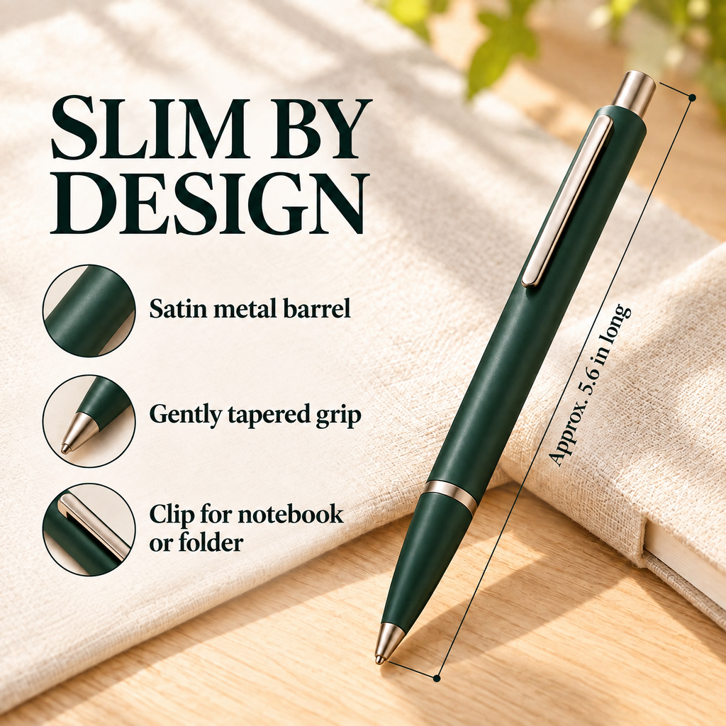 VORQYNA™ Linework Retractable Gel Pen — Metal Writing Pen, 0.7 mm Black Ink