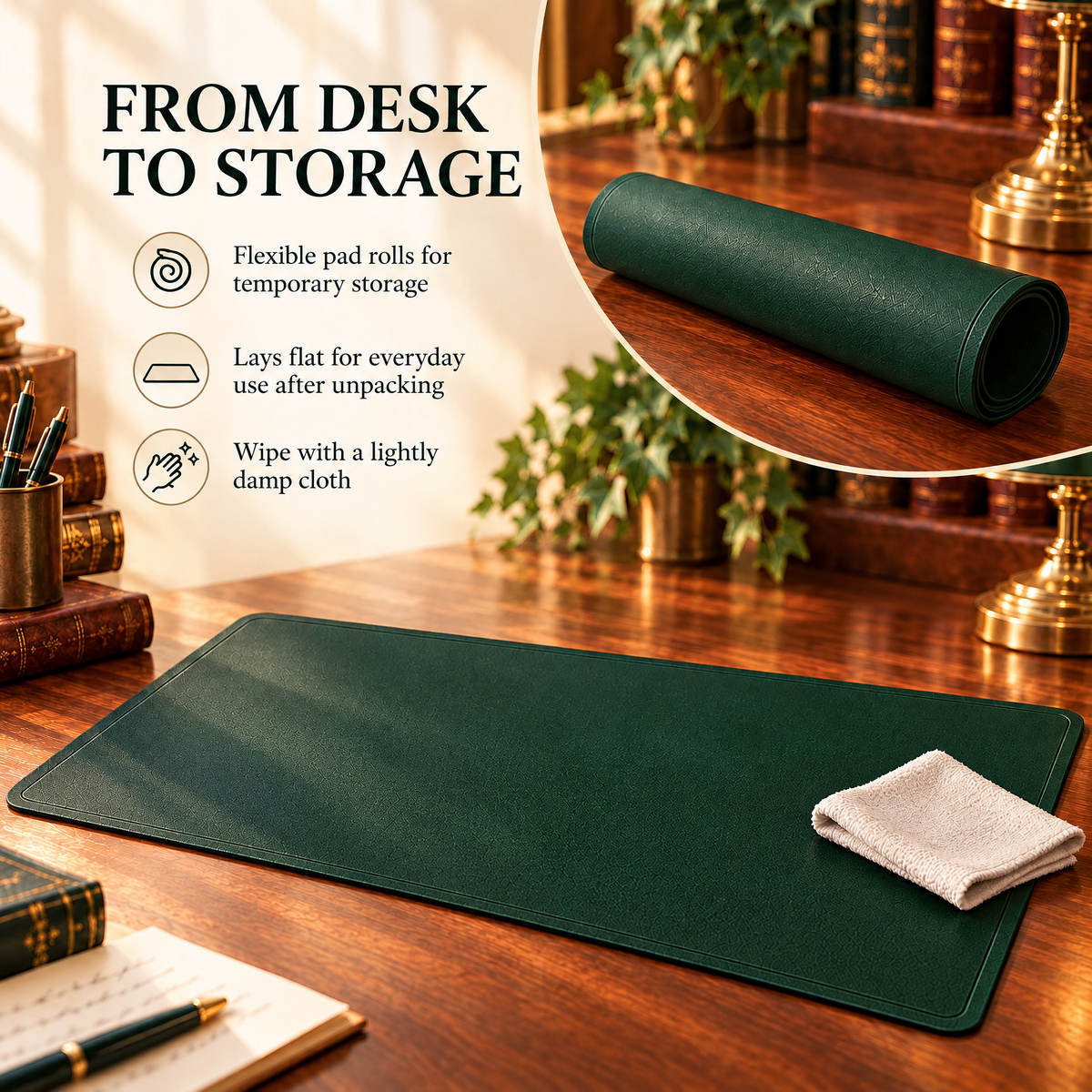 VORQYNA™ Folio Desk Pad — Large Writing Mat and Desktop Work Surface